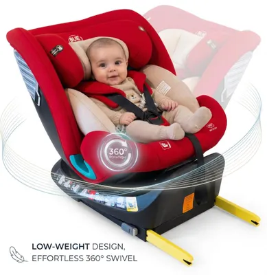 Zdjęcie produktu dla Fotelik samochodowy BUF BOOF® Saphir DELUXE i-Size obracany 360°, ISOFIX, R129, 40–150 cm (0–36 kg), regulacja nachylenia do 165° Red, Obraz wygenerowany przez AI