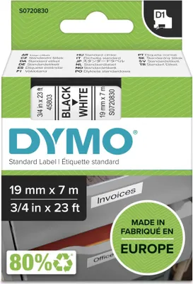 Image de DYMO D1 - Brillant - noir sur blanc - Rouleau (1,9 cm x 7 m) 1 rouleau(x) de ruban