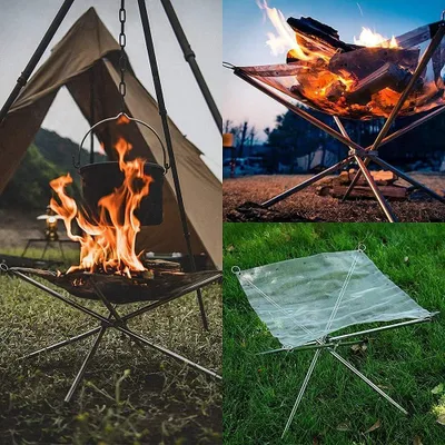 Produktbild von Feuerschale Tragbare faltbare Feuerstelle - rostfreies Stahlgewebe - Camping und Picknick.