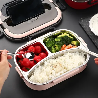 Produktbild von Thermo Lunchbox Brotdose Speisebehälter Essen Thermos Isolier Behälter Container  Edelstahl 26*20*8cm