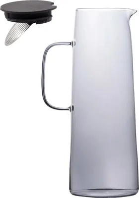 Produktbild von Intirilife Karaffe Kanne aus Glas in Smokey Grau - 1.7 Liter Füllmenge - Glas Wasser Krug mit Deckel und Sieb für Heiße und Kalte Getränke Tee Saft Limonade