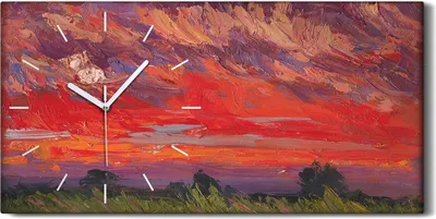Produktbild von Dekor Leinwand Uhr Wandbilder 60x30 Malerei Abstrakte Landschaft Bäume Himmel - weiße Hände