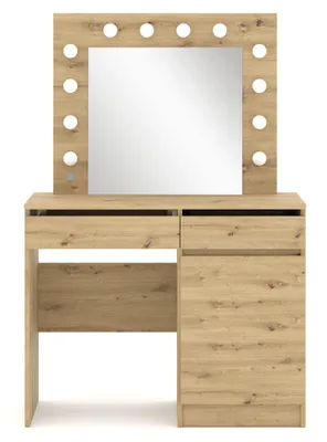 Imagen del producto de Homlando, tocador de maquillaje estilo Hollywood de 95 cm con espejo, iluminación LED, cajones, espacio para laptop y acabado en roble "artisan"