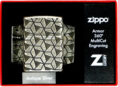 Obrázok produktu pre ZIPPO Geometric Armor postriebrené puzdro hlboko gravírované 8-stranné z kovu