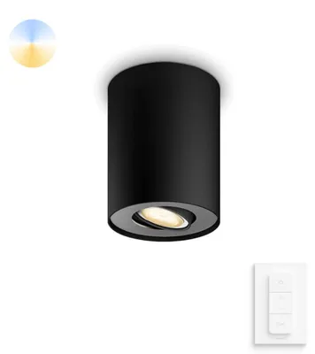 Produktbild von Philips Hue White ambience Pillar Einzelspot schwarz + Dimmschalter, Intelligente Deckenbeleuchtung, Bluetooth/Zigbee, Schwarz, LED, Metall, GU10