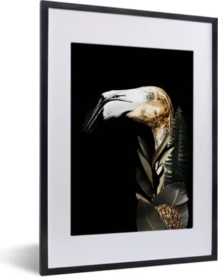 Produktbild von MuchoWow® MuchoWow® Gerahmtes Poster Porträt - Flamingo - Blätter 30x40 cm - Poster mit zchwarzem Bilderrahmen - Wandposter Schlafzimmer