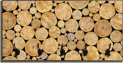 Produktbild von Wallario Flurgarderobe Wandgarderobe aus Holz, mit 5 Haken, Größe 80 x 40 cm, Motiv Holzstapel rund