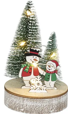 Tischdeko Schneemann mit Kind, LED, batteriebetrieben, 12 cm