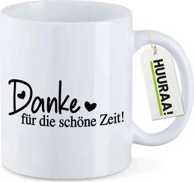 Produktbild von Huuraa Kaffeetasse Danke für die schöne Zeit Herzen 330ml Weiß Keramik Kaffeebecher Geschenkidee