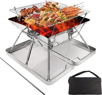 Obrázok produktu pre Prenosný drevený rošt, nerezová oceľ, kempingový gril, skladací, na kempovanie, pobyt v stane, piknik.
