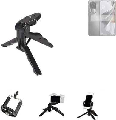 Produktbild von K-S-Trade Stativ Tisch-Ständer Dreibein Handy-Stativ Ständer kompatibel mit Oppo Reno10 Pro+ Mini-Stativ Smartphone Tripod Handy-Stativ aus Plastik