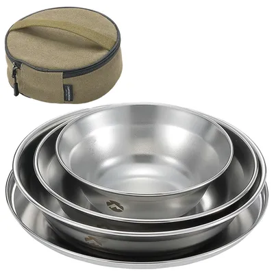 Imagen del producto de Juego de 4 platos apilables para camping, fabricados en acero inoxidable