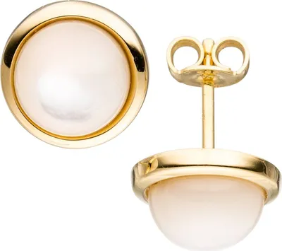 Produktbild von JOBO Ohrstecker rund 585 Gold Gelbgold 2 Perlmutt-Steine Ohrringe Goldohrringe
