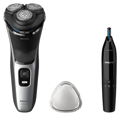 Produktbild von Philips Shaver 3000 Series S3143/02 Elektrischer Nass- und Trockenrasierer, Rotationstrasierer, Schwarz, Silber, PowerCut blade system, Replace every 2 yrs with SH30, 2 Jahr(e), Akku