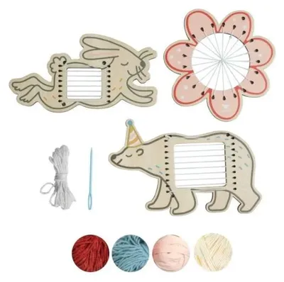 Image de Kit de tissage en bois pour enfants, comprenant 3 cadres - MICKI