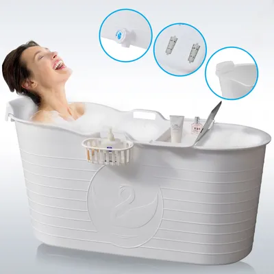 Produktbild von Schwänlein® Mobile Badewanne 123 x 51 x 63 cm XL, ideal für das kleine Badezimmer, stylisch und stimmungsvoll (Weiß)