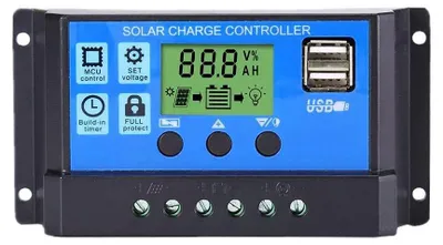 Solar-Laderegler 20 A, 12 V/24 V, PWM, LCD, USB