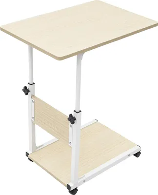 Zdjęcie produktu dla Stolik na kółkach – mobilne biurko/stolik pomocniczy – regulowana wysokość – metalowa rama – stolik pod laptopa do sofy/łóżka – stolik salonowy – biały klon