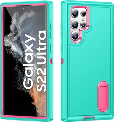 Produktbild von Hülle für Samsung Galaxy S22 Ultra 5G Hybrid Dreilagige Robust Stoßfest Schwerlast Schutzhülle mit Ständer Türkis