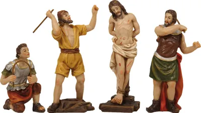 Produktbild von Krippenfiguren Set 4-teilig Geißelung 9 cm handbemalt Polyresin