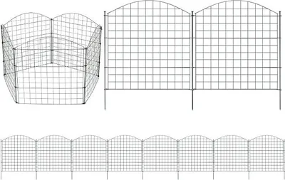 Produktbild von Teichzaun Steckzaun Gartenzaun Metall Zaunelemente zaun garten Gartenzaun Tiergehege Freigehege zaun für hunde- 10 Zaunelemente 12 Befestigungsstäbe (Grün, Oberbogen)