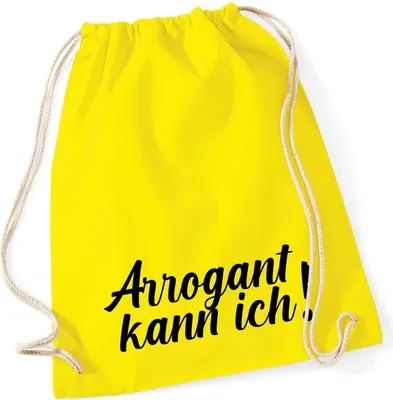 Produktbild von Huuraa Turnbeutel Arrogant kann ich Schriftzug 12 Liter Yellow Baumwolle Rucksack Geschenkidee