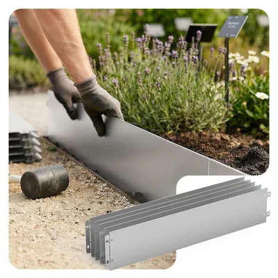 Produktbild von VOUNOT® 10er Set verzinkt Metall Rasenkante Beeteinfassung 100×18 cm, Silber