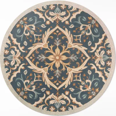 Produktbild von Pflanzenornament im Vintage-Stil– Vinylteppich – Indoor Teppich – Flur – Pflegeleicht – Runder Teppich – PVC Teppich – Outdoor Teppich – Pflegeleicht – fi 120cm