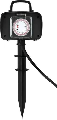 Produktbild von Gartensteckdose Schwarz mit Erdspieß IP44 2 Steckdosen mit integriertem Timer