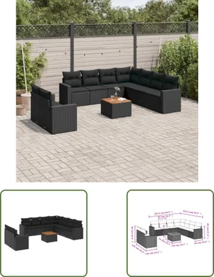 Produktbild von The Living Store 10-tlg. Garten-Sofagarnitur mit Kissen Schwarz Poly Rattan