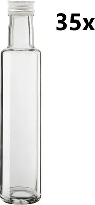 Obrázek produktu pro Lahev DORICA 250 ml čirá 35 ks VČETNĚ STŘÍBRNÝCH VÍČEK, Počet kusů v balení: 35