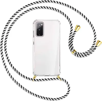 Produktbild von Handykette Backcover-Schutzhülle mit Band (Metall goldfarben) für Samsung Galaxy S20 FE / Lite - schwarz/weiß gestreift