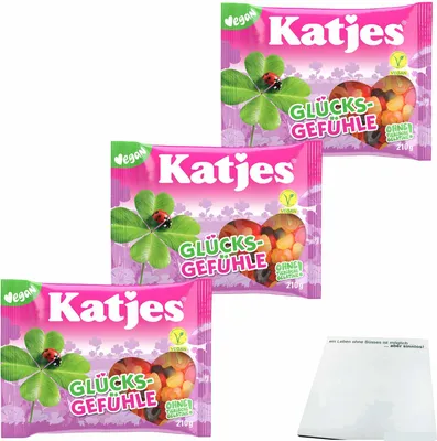 Produktbild von Katjes Glücksgefühle Fruchtgummi und Lakritz 3er Pack (3x210g Packung) + usy Block
