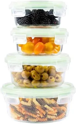 Immagine prodotto di Contenitori in vetro per la preparazione dei pasti, rotondi, con coperchio - Contenitori in vetro salvaspazio per alimenti, adatti al microonde e al congelatore (set da 4, per verdure, 4 pezzi)