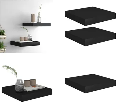 Produktbild von vidaXL Schweberegale 2 Stk. Schwarz 23x23,5x3,8 cm MDF - Wandregal - Wandregale - Schwebendes Wandregal - Wandregal Schwebend