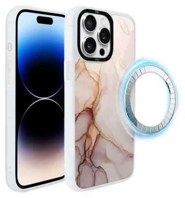 Zdjęcie produktu dla Etui do iPhone 14 Pro Max, kompatybilne z MagSafe, białe matowe boki, różowy marmur