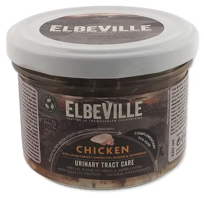 Productafbeelding van Elbeville Hondenvoeding voor de urinewegen, met kip, peterselie, paardenbloem en rozenbottel, 220 ml