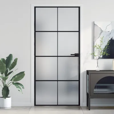 Zdjęcie produktu dla vidaXL Drzwi wewnętrzne slim czarne 93x201,5 cm szkło hartowane i aluminium