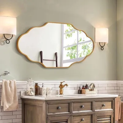 Image de Miroir mural - Asymétrique - Cadre en aluminium - Verre incassable - 116x66 cm