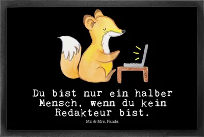 Produktbild von Mr. & Mrs. Panda Schmutzfangmatte Redakteur Herz 50 x 75 cm - Schwarz - Geschenk, Schmutzmatte, Fussmatte, Journalismus, Spruch, Beruf, fußmatte, Lustig, Gummimatte