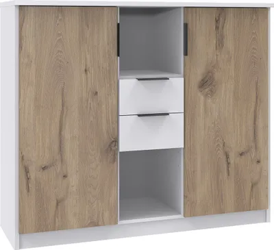 Produktbild von Jugendzimmer-Kommode 122 cm breit in weiß mit Eiche, 2 Schubladen, 2 Türen NOLI-43