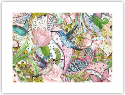 Produktbild von Poster - Poster ohne Rahmen - Vogel Schmetterling Blume - 40x30 cm - Wand Bild - Wanddeko - Wandbilder - Kunstposter - Wandposter - Bilder - Kunstdruck - Wanddekoration - Wandbild - P2XAA40x30-4065