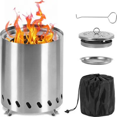 Immagine prodotto di Bettizia ciotola per fuoco senza fumo cesto da tavolo camino, Φ15x19.5cm, colore argento, perfetto per il giardino e l'esterno