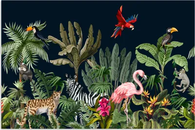 Produktbild von MuchoWow® Poster Dschungel - Pflanzen - Tiere - Kinder - Flamingo - Zebra 60x40 cm - Schlafzimmerdekoration