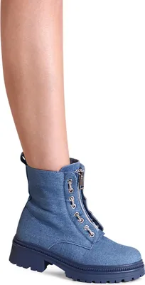 Produktbild von topschuhe24 2902 Damen Plateau Stiefeletten Velours Worker Biker Boots , Farbe:Blau, Größe:40 EU
