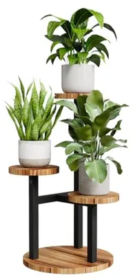 Productafbeelding van PromoHome® Hoekplantenstandaard voor binnen, 3-laags metalen plantenrek voor meerdere planten, gelaagd, rond bloemenrek voor terras