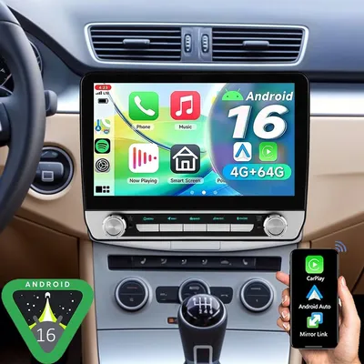 Obrázok produktu pre Android autorádio pre VW Passat B6, B7, CC, Magotan, s 10-palcovým dotykovým displejom, GPS navigáciou, Wi-Fi, Bluetooth, podporou Carplay a Android Auto, s 64 GB pamäťou a 4 GB RAM, formát 2 DIN