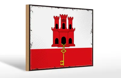 Produktbild von Holzschild Flagge Gibraltars 30x20cm Retro Flag Gibraltar
