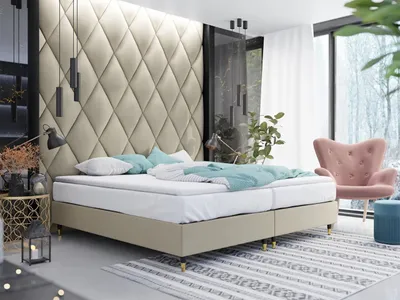 Obrázok produktu pre Manželská čalúnená posteľ 160x200 NECHLIN 5 - béžová