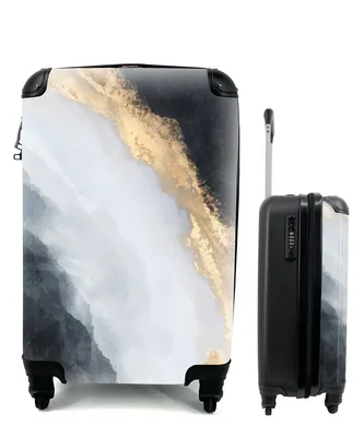 Produktbild von MuchoWow® Koffer Handgepäck Trolley Rollkoffer Kleine Reisekoffer mit 4 Rollen - Abstrakt - Farbe - Gold - Schwarz - Marmor - Cabin Size < 55x40x23 cm & 55x40x20 cm - Fotokoffer - Kabinenkoffer - Boardgepäck - Reise-Box - Reisekoffer - Reisegepäck - Koffer mit Bild - Trolley für Kinder